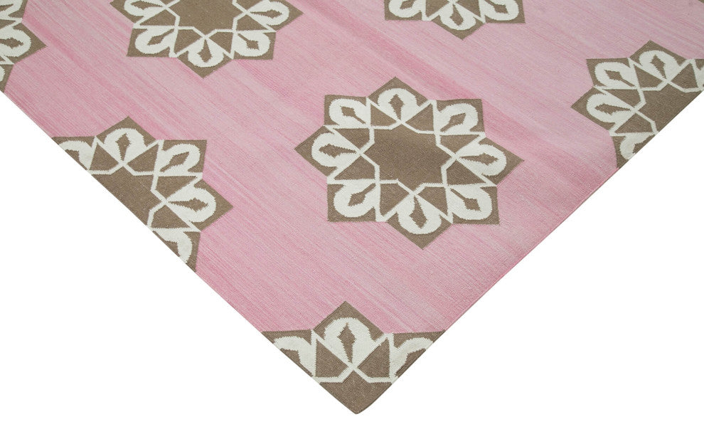 Rug N Carpet - Handmade Wool 8' 2'' x 9' 11'' Geometric Dhurrie Kilim Rug