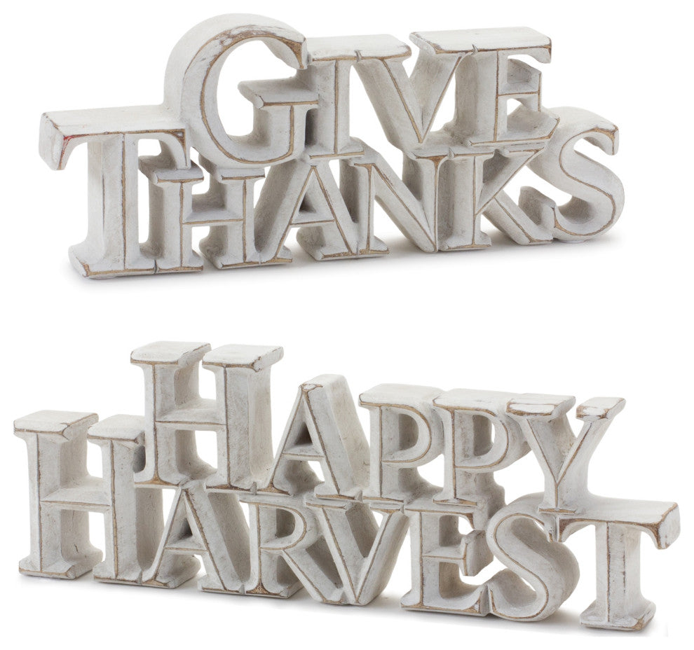 Happy Harvest and Give Thanks Tabletop Sign, 2-Piece Set