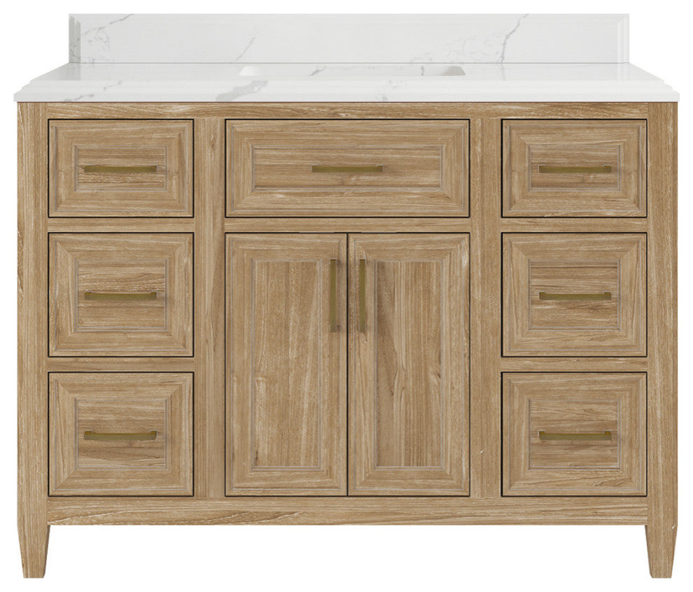 Santa Monica 48 Single Sink Bath Vanity in Whitewashed Teak 1.5" Calacatta Laza