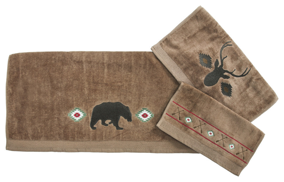 Aztec Bear Towel Set, 3 Piece, Mocha
