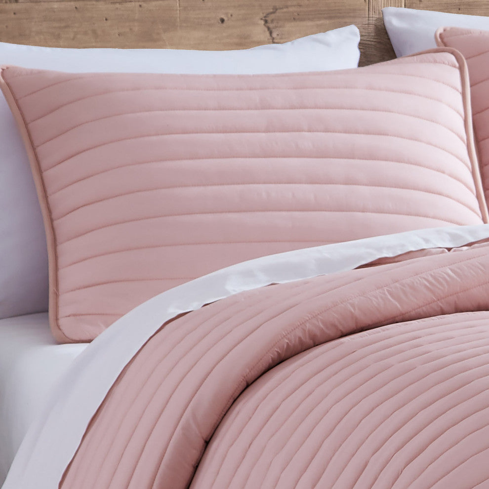 Benzara BM283913 Cabe 2 Piece Twin Comforter Set, Polyester Puffer Rose Pink