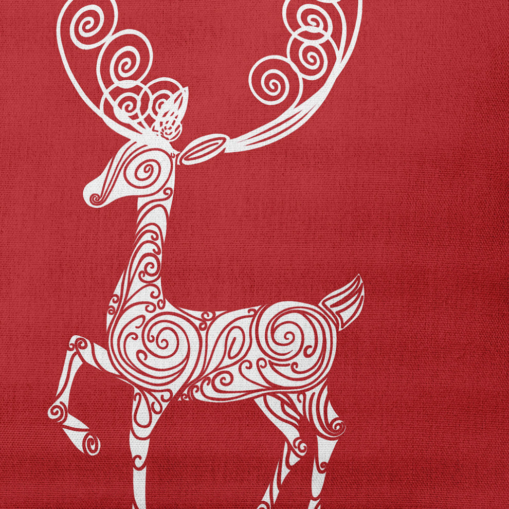 Fancy Holiday Reindeer Decorative Throw Pillow, Muted Red, 14"x20"