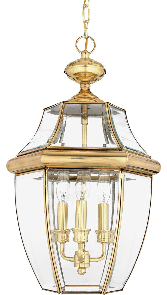 Quoizel NY1179B Three Light Outdoor Hanging Lantern Newbury Polished Brass