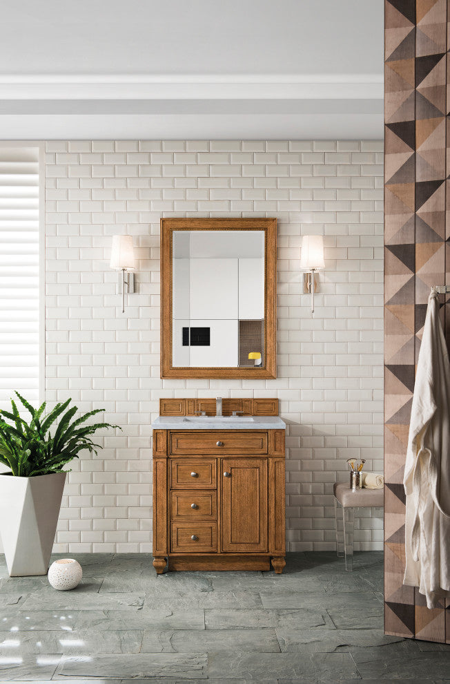 Bristol 30" Vanity Saddle Brown, Eternal Jasmine Pearl Quartz Top