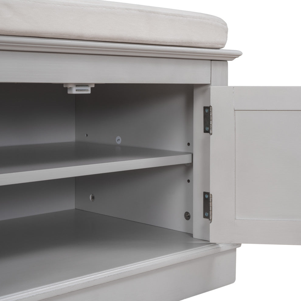 TATEUS 42" Wooden Storage Bench With 4 Doors and Adjustable Shelves for Entryway, Gray Wash