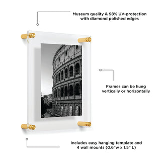 15"x15" Double Panel Acrylic Wall Frame For 12"x12" Art, Gold Hardware