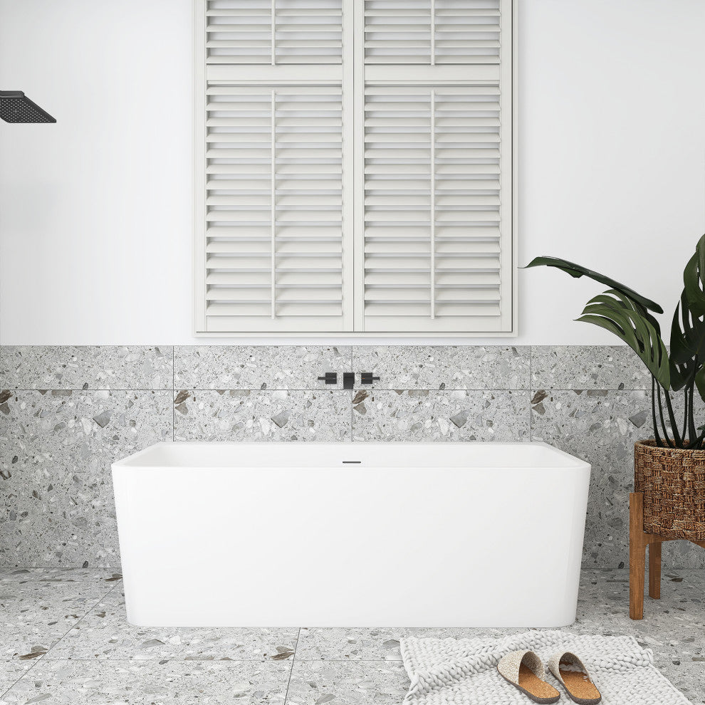 Acrylic Freestanding Flat Bottom Soaking Bathtub in White, 60*28"