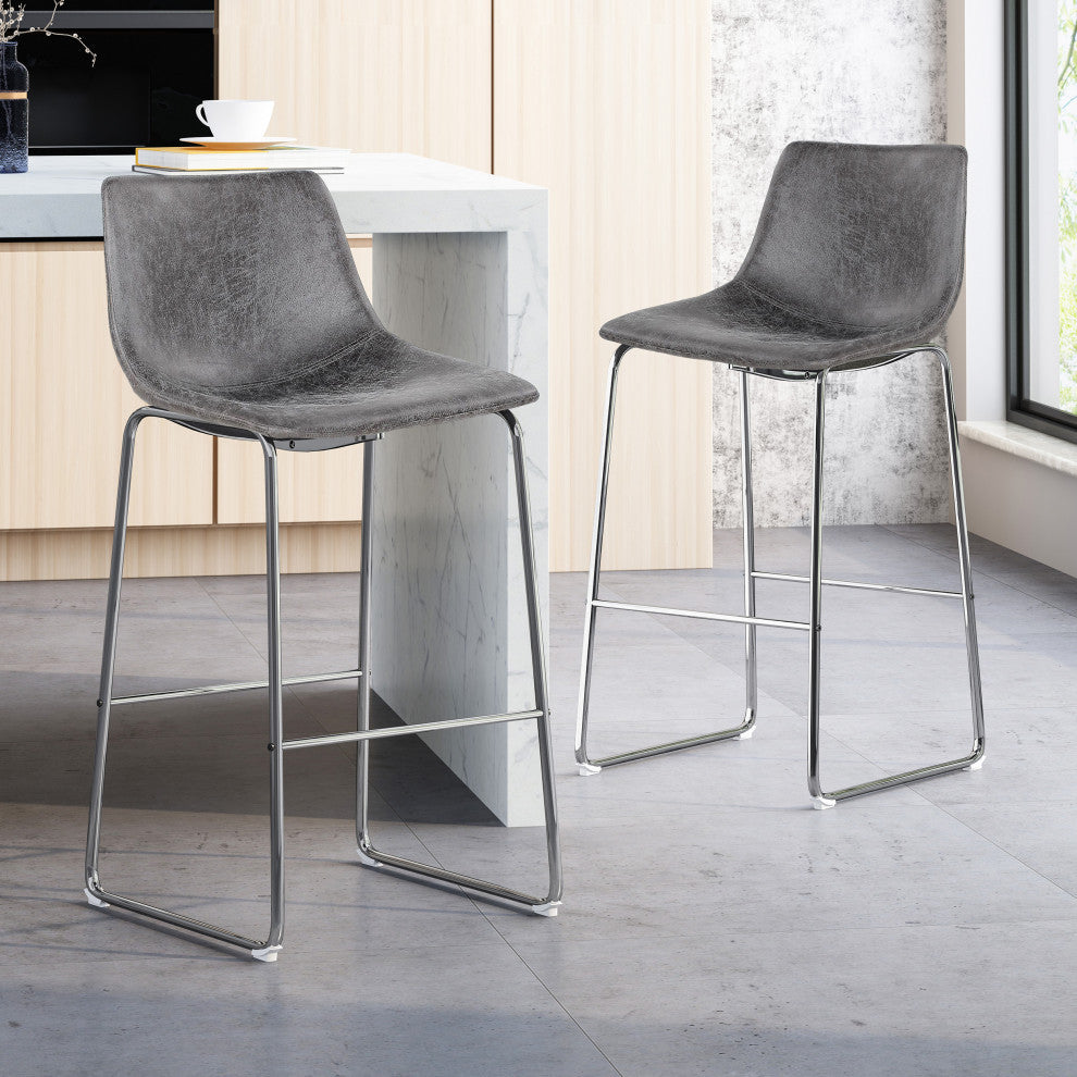 Antonia Modern Microfiber Bar Stool, Slate/Black, Slate/Black