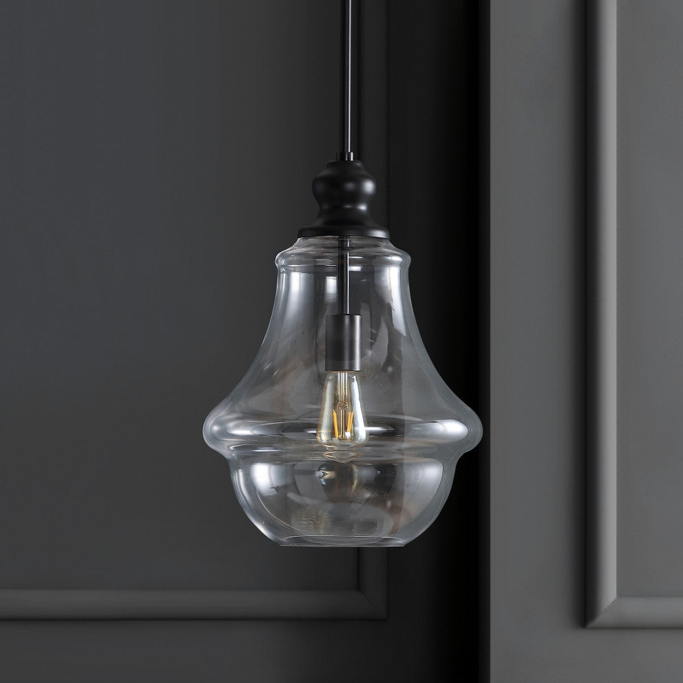 Adam Adjustable Metal and Glass Led Pendant, Oil Rubbed Bronze, 12" Width