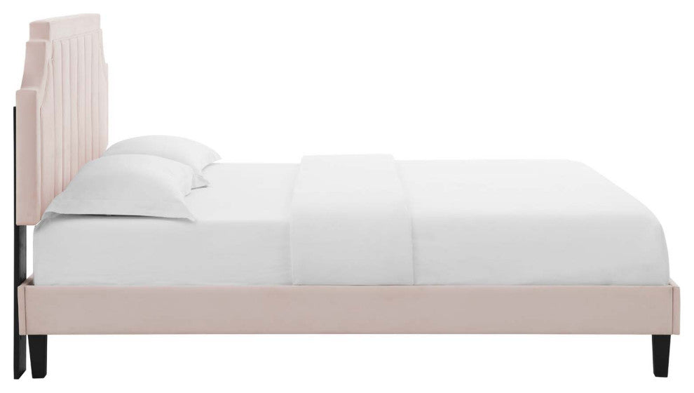 Sienna Performance Velvet Twin Platform Bed, Pink