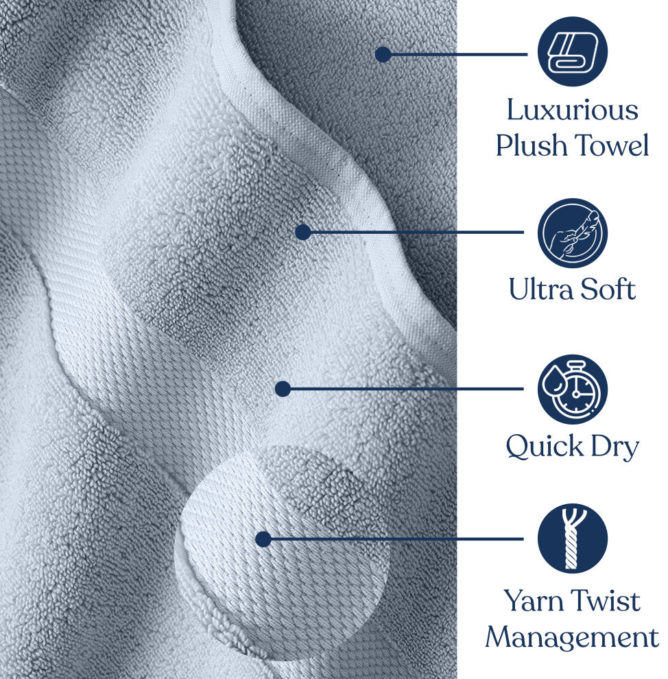 Delara 20-Piece Solid 100% Organic Cotton Plush Bath Towel Set 30"x58", Light Blue