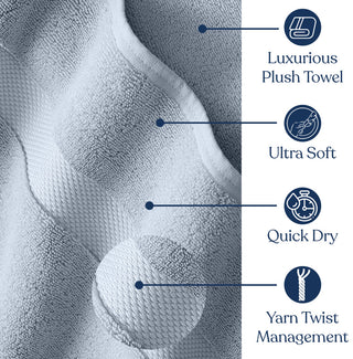 Delara 20-Piece Solid 100% Organic Cotton Plush Bath Towel Set 30"x58", Light Blue