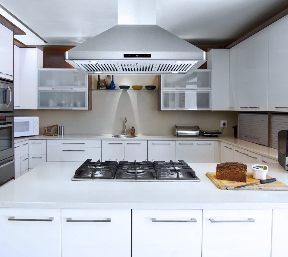 4-Piece, 36" Range, 36" Island Range Hood, 24" Dishwasher and Refrigerator