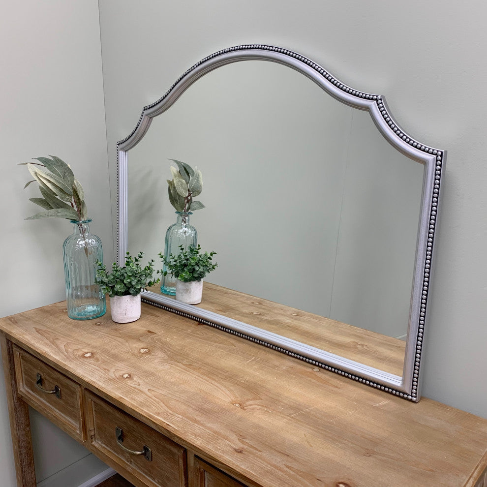 Liffey Framed Mantel Mirror, Peaks Cathedral, 38"x27", Silver Spray