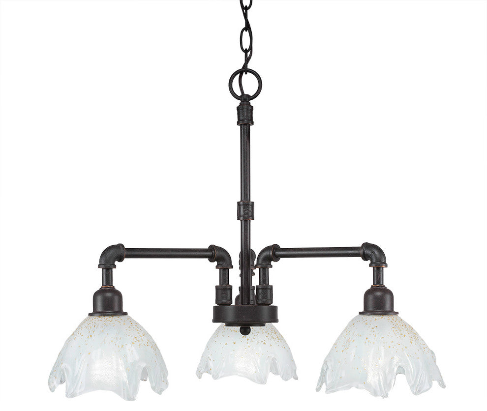 Vintage 3 Light Chandelier, Dark Granite Finish With 7" Gold Ice Glass