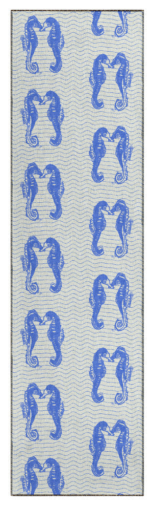 Indoor/Outdoor Seabreeze SZ15 Navy Machine Washable 2'3" x 7'6" Runner Rug