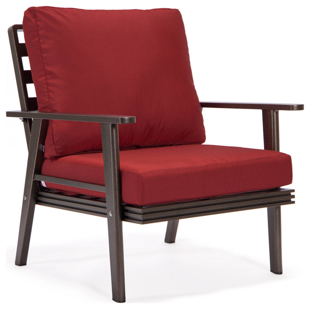 LeisureMod Walbrooke 3-Piece Patio Set With Brown Aluminum Frame and Cushions, Red