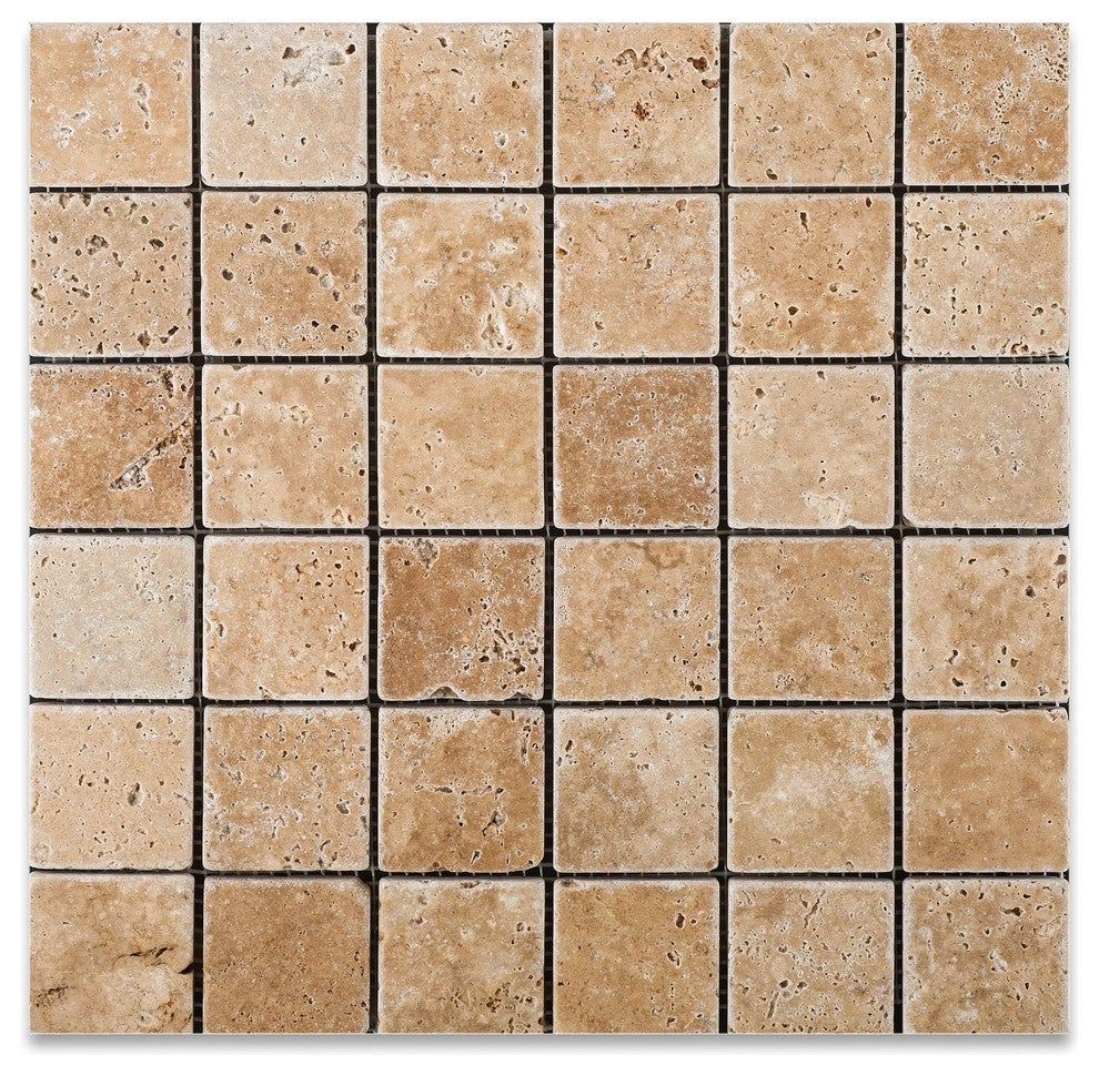 2 X 2 Walnut Travertine Tumbled Mosaic Tile