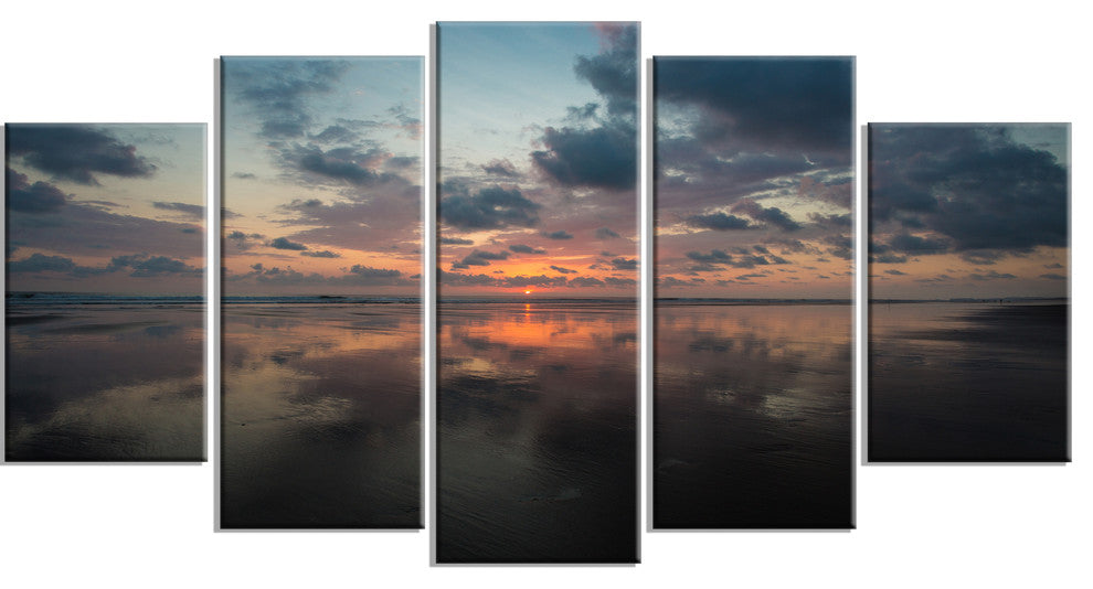 "Matapalo in Costa Rica Beach Sunset" Seascape Art Canvas, 5 Panels, 60"x32"