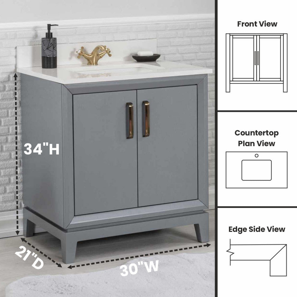 Fabia Collection 36" Bathroom Vanity With Sink, Mirror, Countertop, Dark Gray
