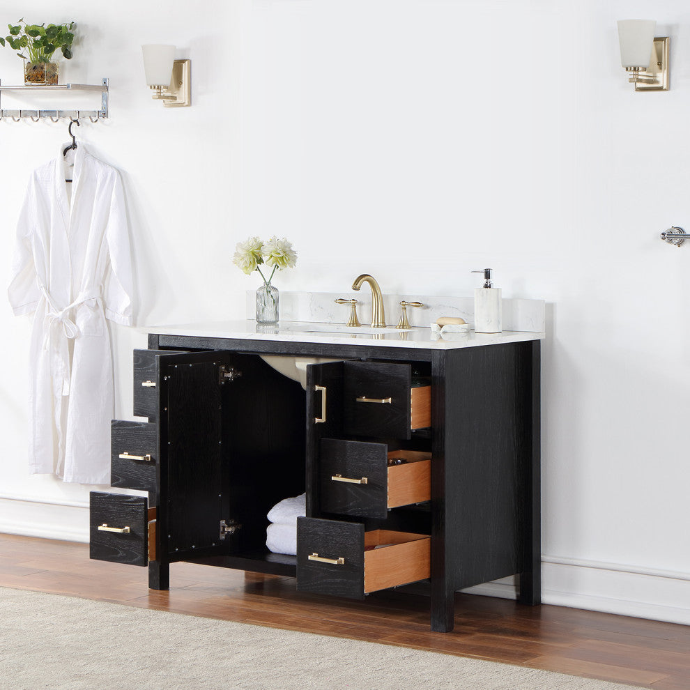 Hadiya Black Oak Bathroom Vanity Set, 48", Without Mirror