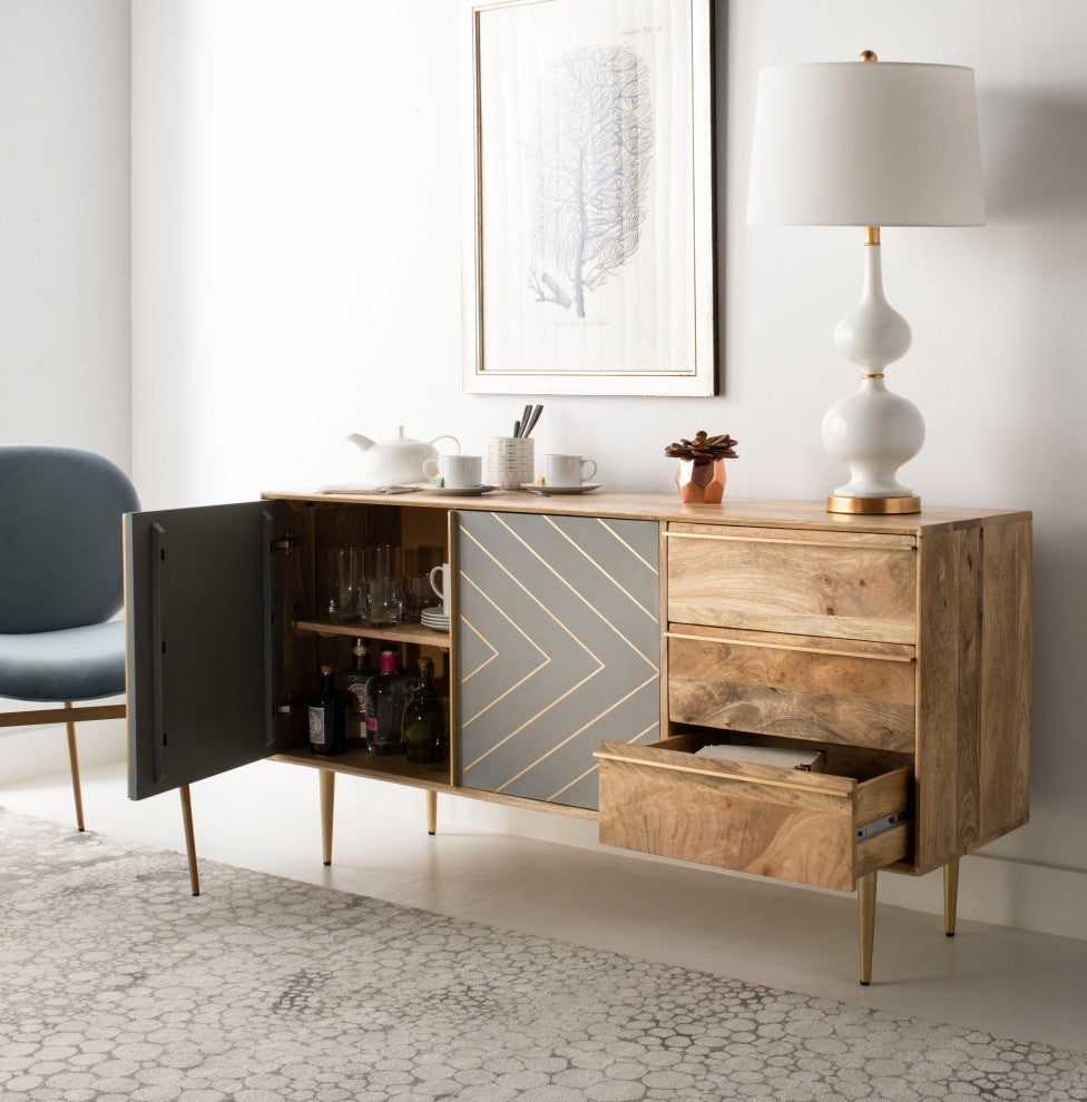 Safavieh Couture Titan Inlayed Cement Sideboard, Natural/Brass