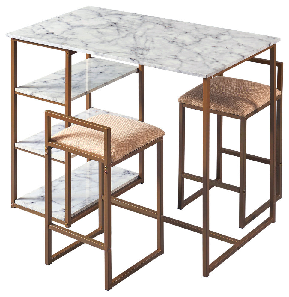 Breakfast Table Dining Set, Brass Finish