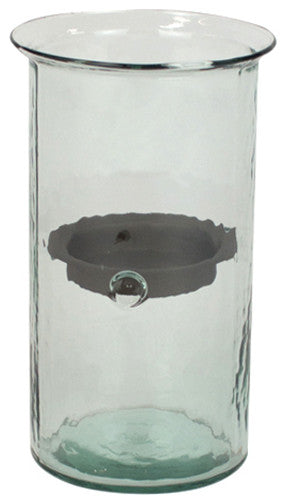 Classic Medium 10" Tall Glass Hurricane Rustic Pillar Candle Holder Textured