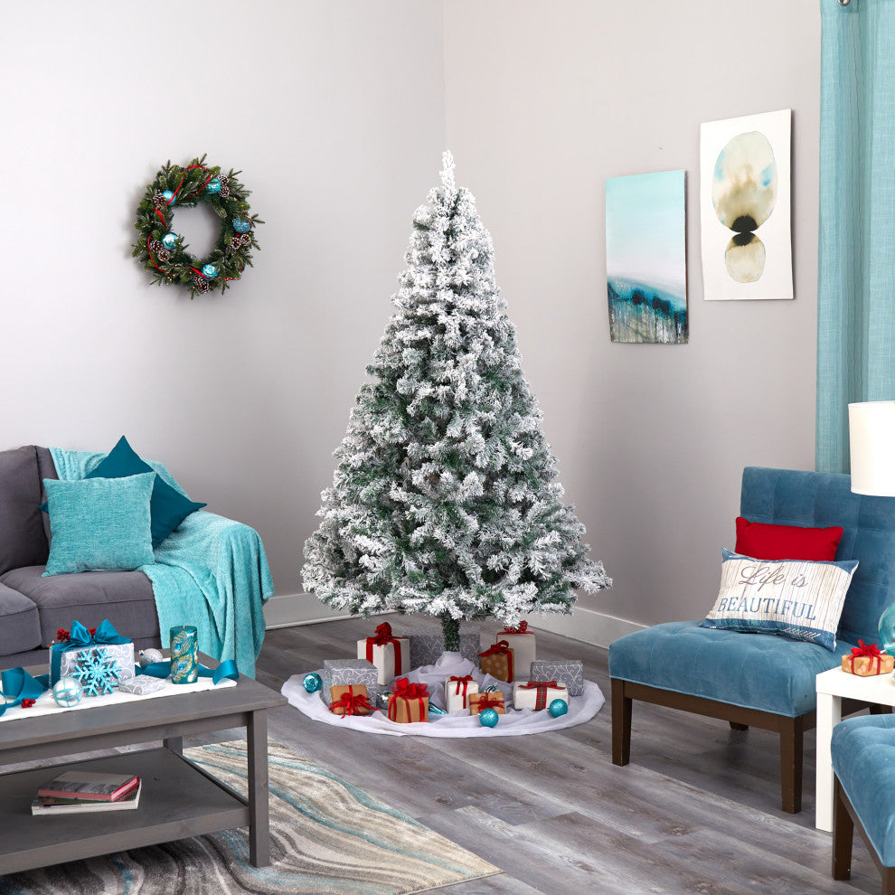 7'' Flocked Rock Springs Spruce Faux Christmas Tree With 800 Bendable Branches