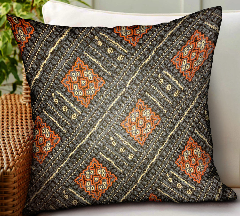 Plutus Cobalt Lattice Blue Geometric Luxury Outdoor/Indoor Throw Pillow, 16"x16"