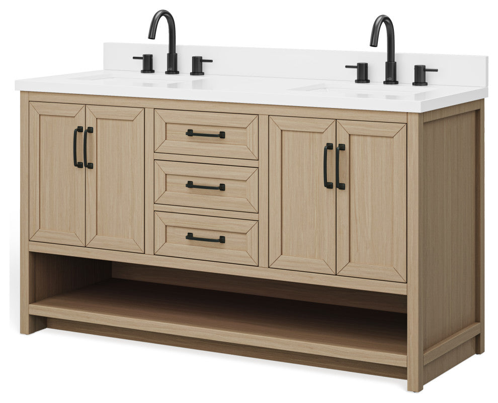 The Asher Bathroom Vanity, Oak, 55", Double Sink, Freestanding