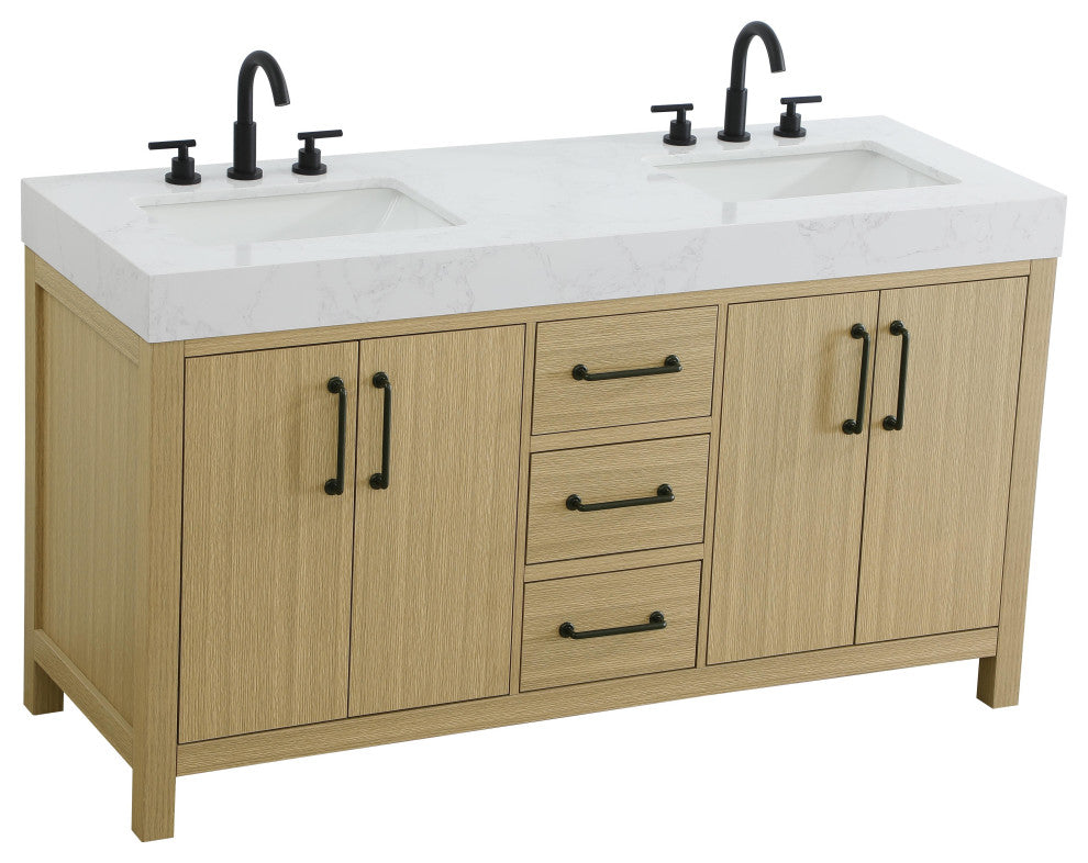 Home Living 60" Double Bathroom Vanity, Honey Brown