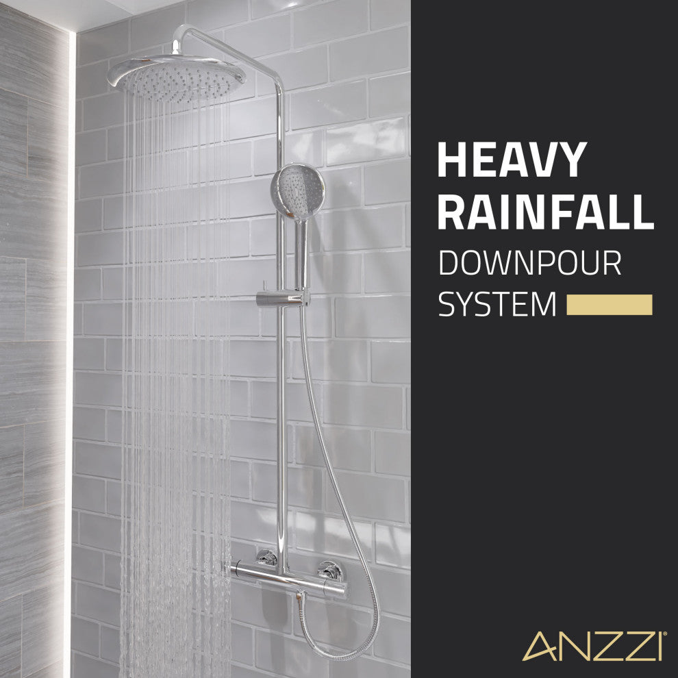 Heavy Rainfall Stainless Steel Shower Bar with Hand Sprayer, Polished Chrome
