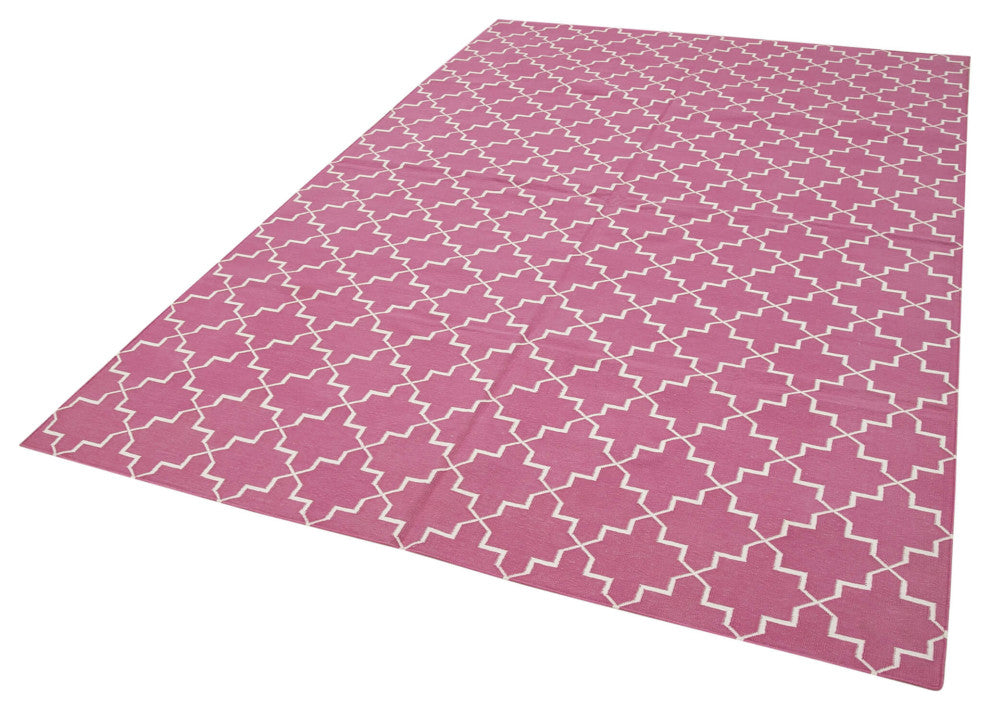 Rug N Carpet - Handmade Wool 6' 1'' x 8' 11'' Geometric Dhurrie Kilim Rug