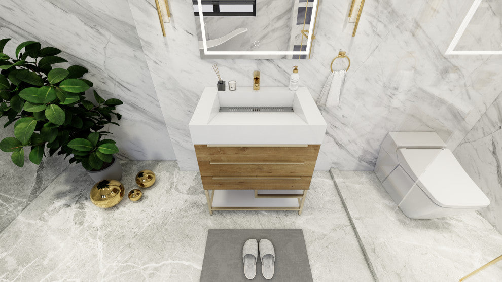 Madison 30" Freestanding Vanity with Reinforced Acrylic Sink, Oak