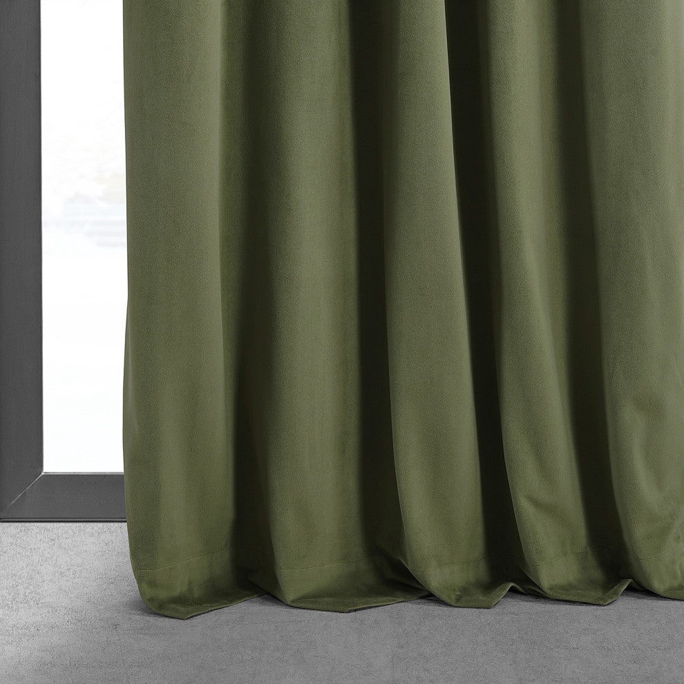 Signature Blackout Velvet Curtain Single Panel, Hunter Green, 50"x96"