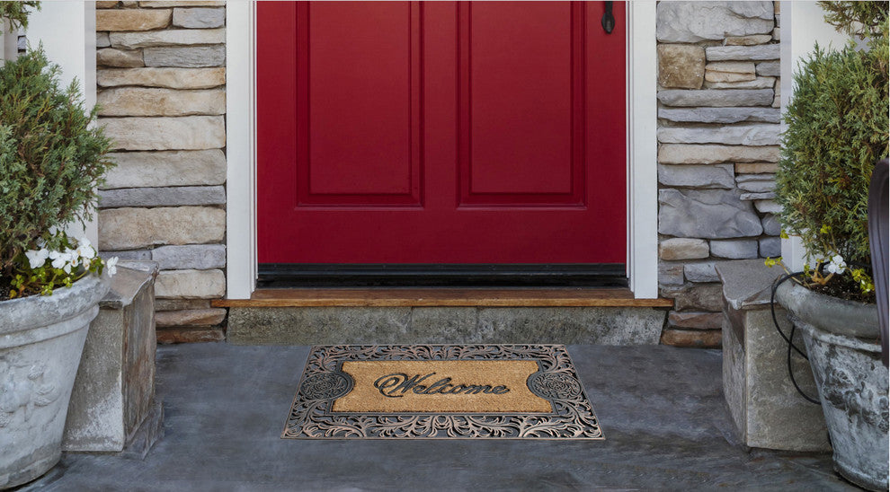Rubber And Coir Molded Intricate Elegant Doormat, Large Size: 23"x38"