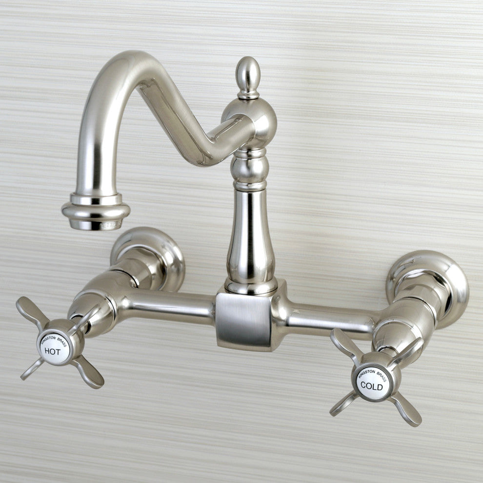 Wall Mount Bridge Kitchen Faucet, Brushed Nickel