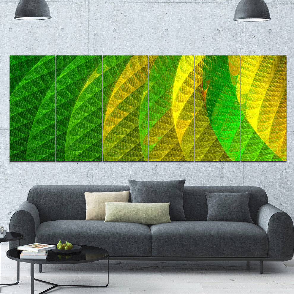 Layered Green Psychedelic Design, Abstract Canvas Art Print, 70"x28", 6 Panels