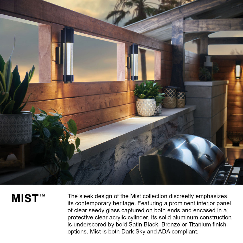 Hinkley 22" Mist Medium Outdoor Wall Mount Lantern Light, Satin Black