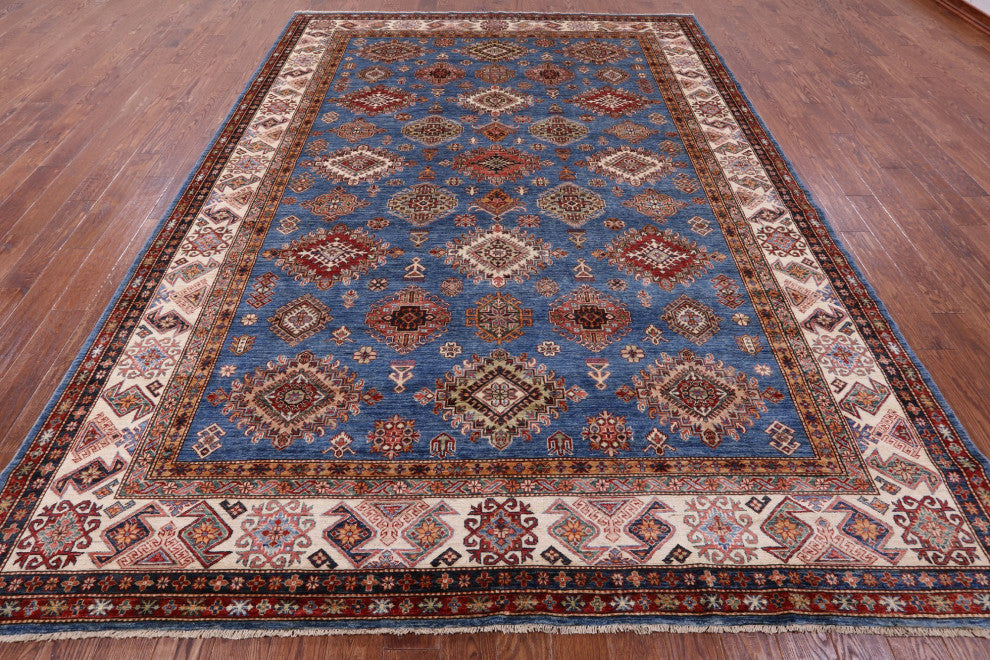 Hand Knotted Geometric Super Kazak Rug 8' 11" X 12' 2" Q11013