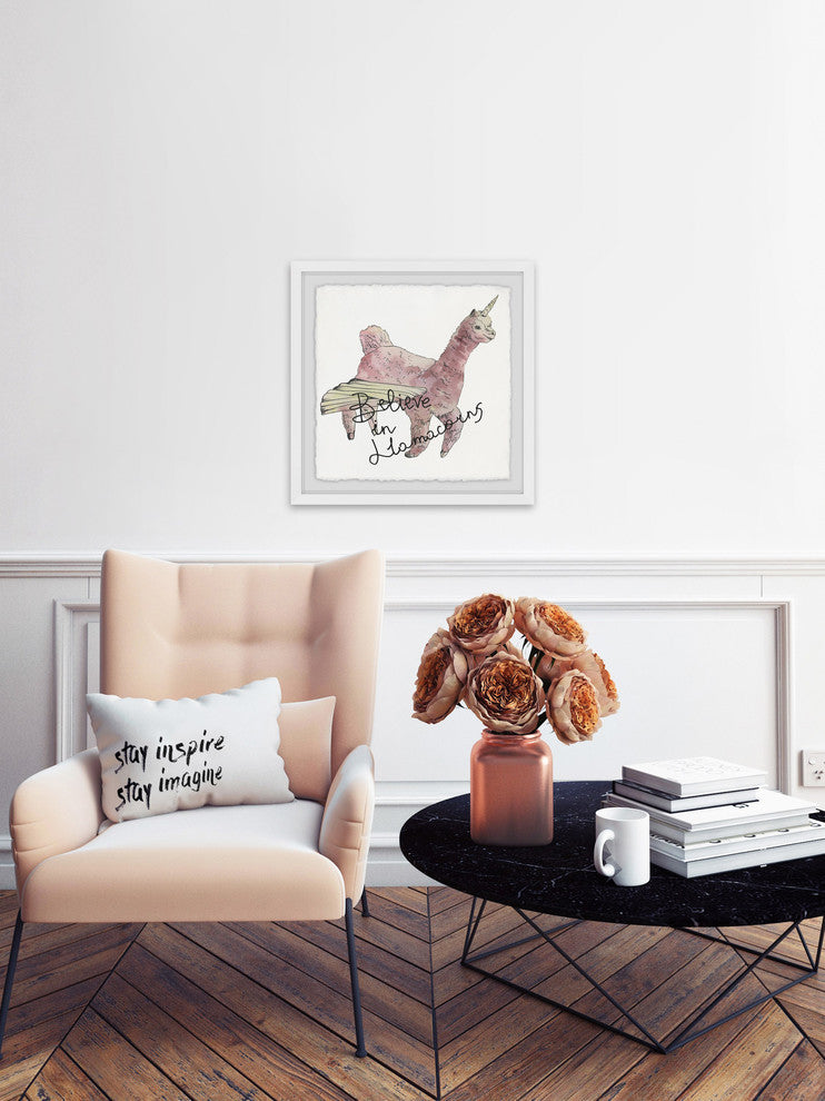"Believe in Llamacorns" Framed Painting Print, 24"x24"