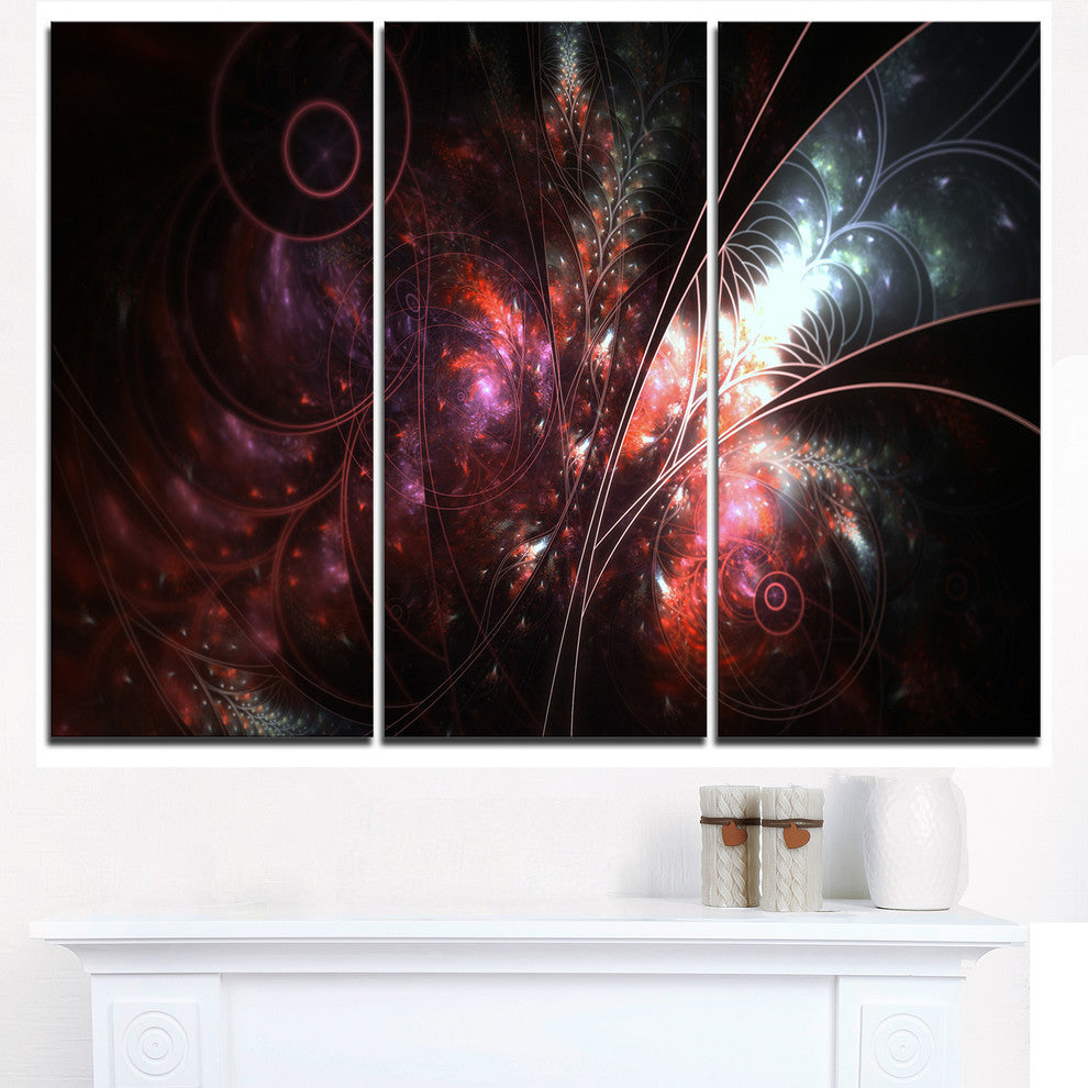 "Dark Alien Digital Art Fractal Flower" Metal Wall Art, 3 Panels, 36"x28"