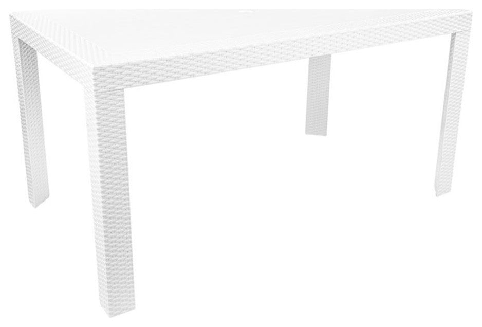 LeisureMod Mace 7-Piece Rectangular Plastic Outdoor Dining Set White Black