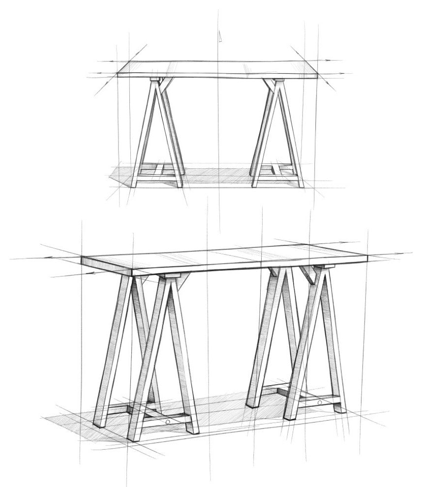 Sawhorse Solid Wood 50" Modern Console Sofa Table, Distressed Gray