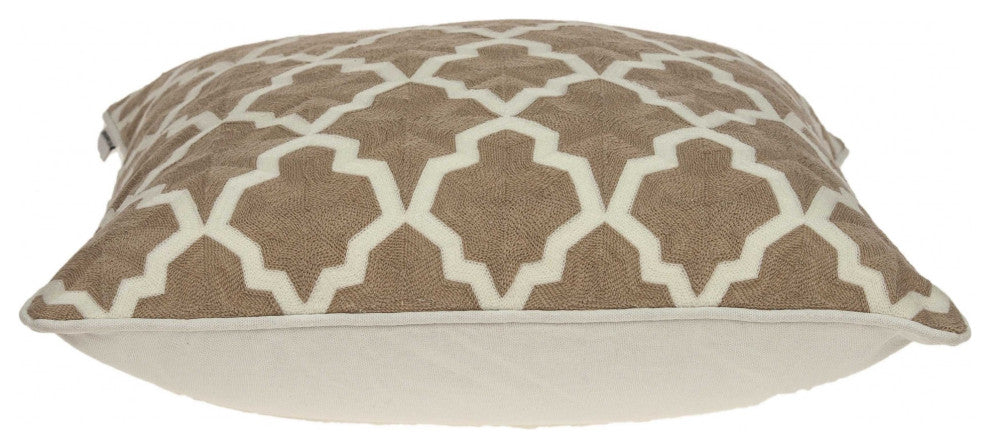 HomeRoots 20" x 0.5" x 20" Transitional Beige and White Pillow Cover