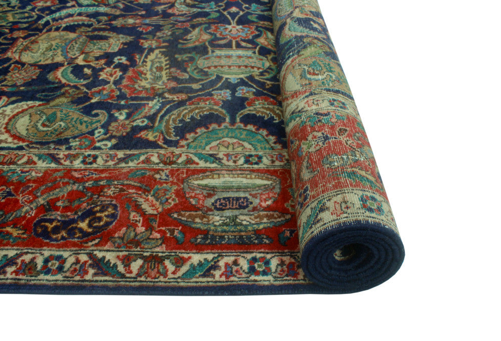 Super Vintage Distressed Norene Navy/Red Rug, 8'0 x 11'3