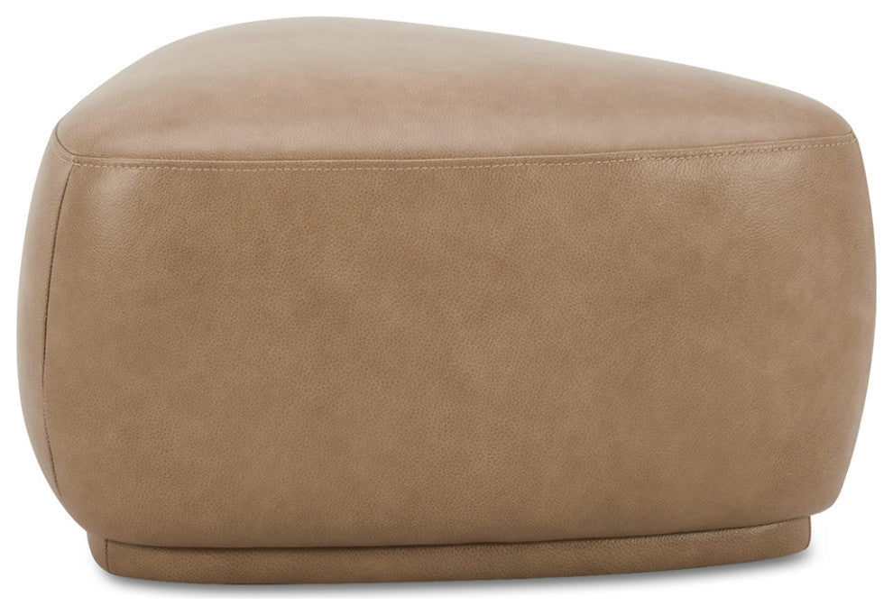 Pebble 26" Rounded Triangle Cocktail Ottoman, Tuscan Tan Brown Top Grain Leather