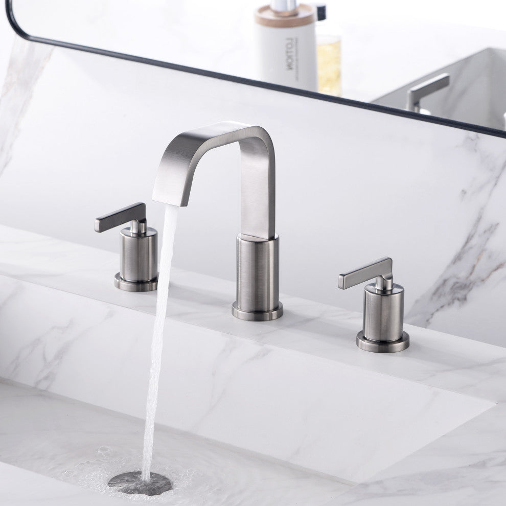 Luxier WSP04-T 2-Handle Widespread Bathroom Faucet with Drain, Brushed Nickel