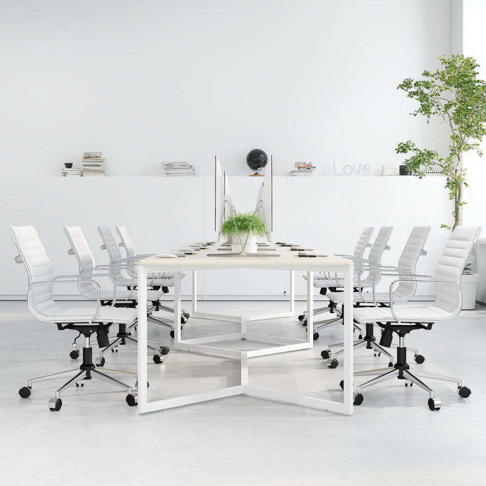 LUXMOD Mid Back PU Computer Office Desk Chair, White